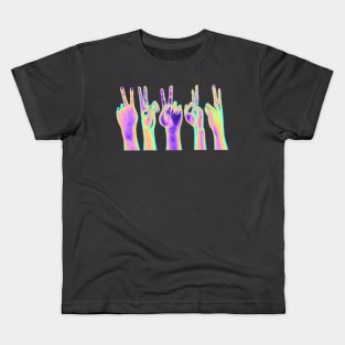 Electric Holo Hands making peace sign Kids T-Shirt